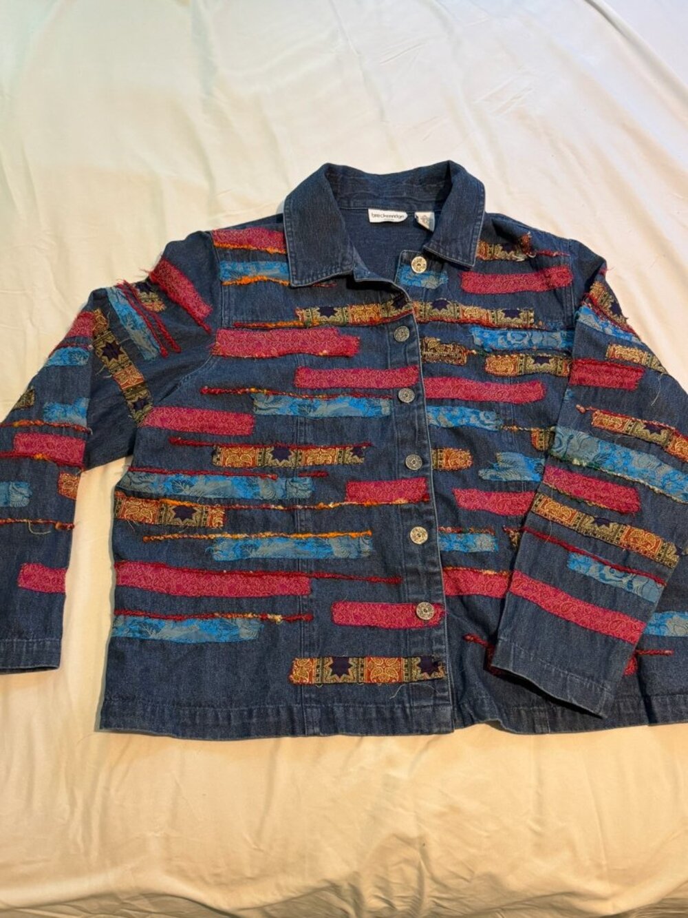 Vintage 90s Breckenridge Multicolored Distressed Patchwork Jean Jacket